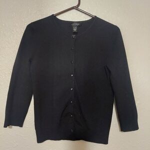 Black small button front ling sleeve cardigan from cable and gauge
